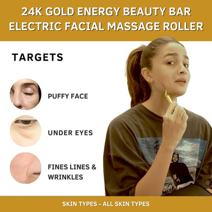 24K Gold Energy Beauty Bar Electric Facial Massage Roller